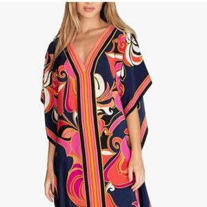 Eddoyee Women Long Print Swimwear Cover Up Sexy V Neck Side Split Beach Caftans